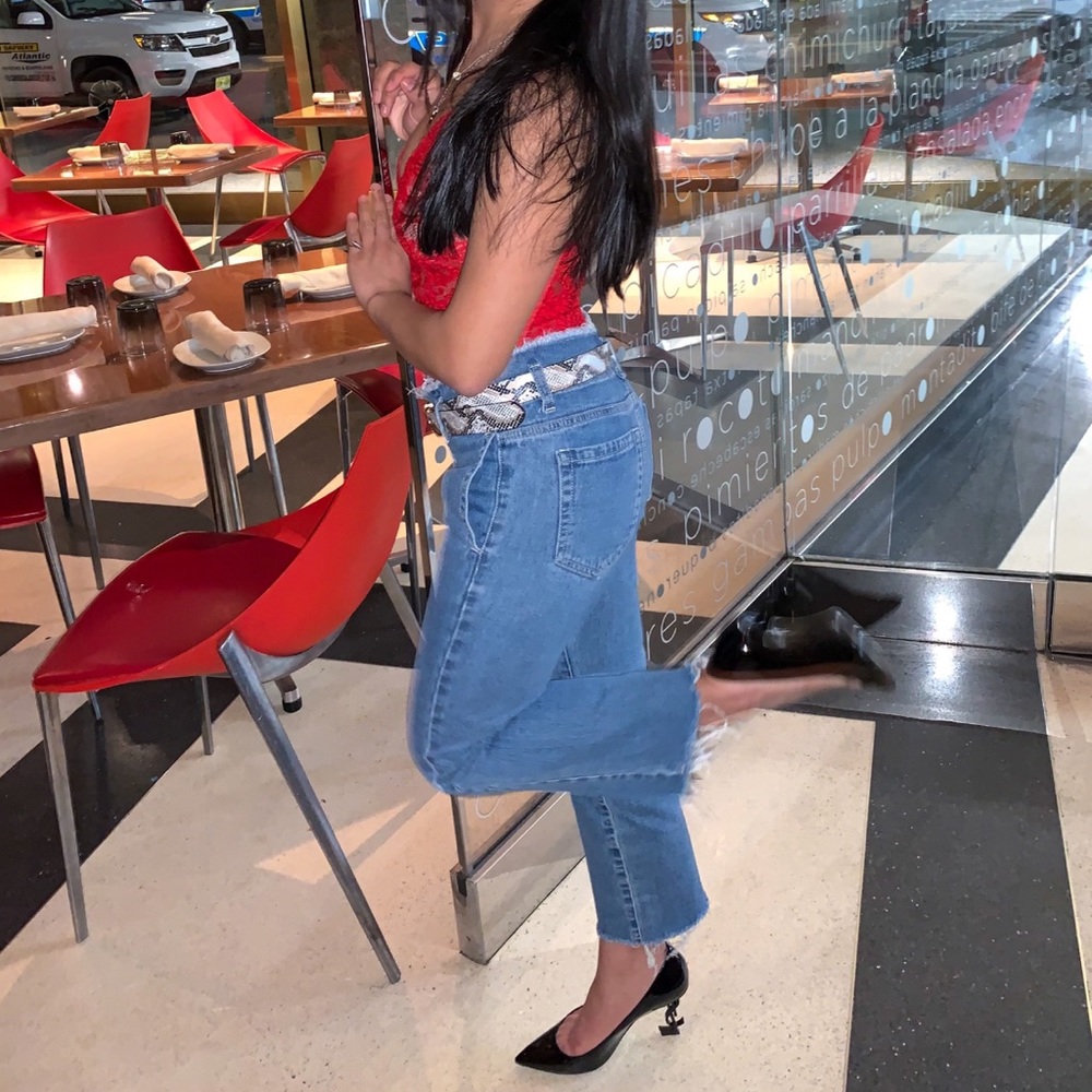 Petite Denim Fringe Jeans